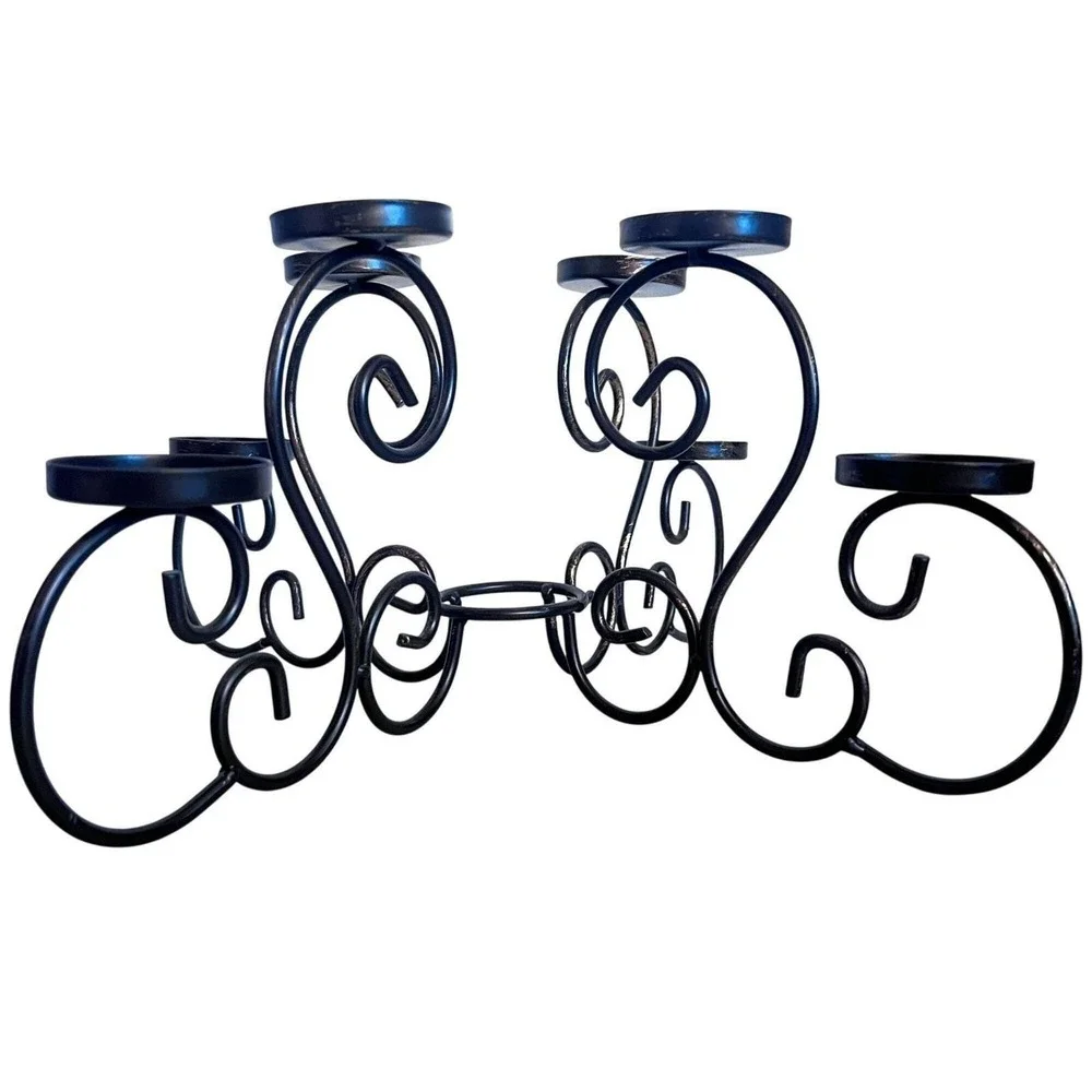 Wrought Iron Multi Tier 9 Pillar Candle‎ Holder Stand Gold Accents Rustic Decor
